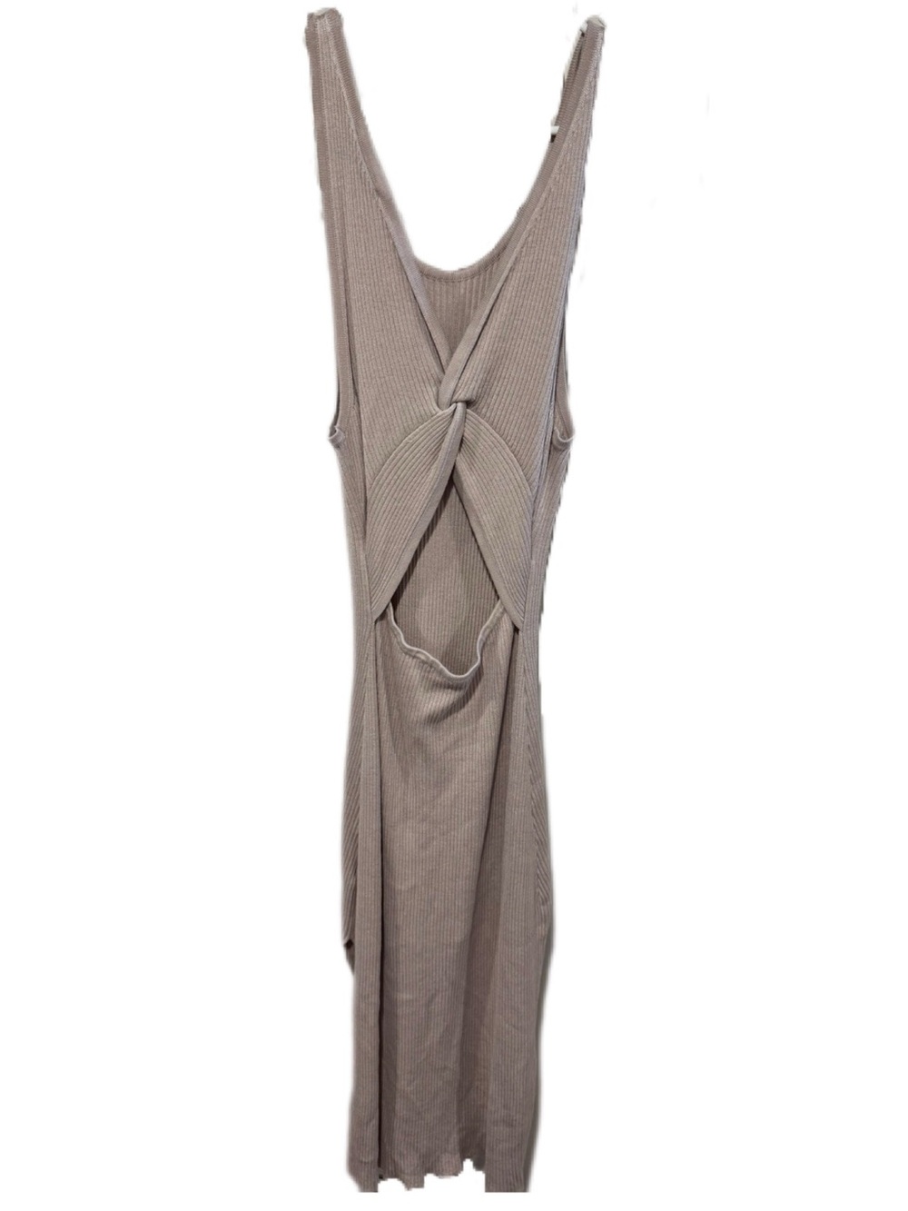 Freshman 1966 Ribbed Twist-Back Maxi Dress in Light Taupe Knit